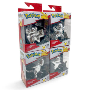 Pokémon 25° Anniversario Select Battle Mini Figures Silver Version Set – Pikachu, Squirtle, Charmander, Bulbasaur fumetto event