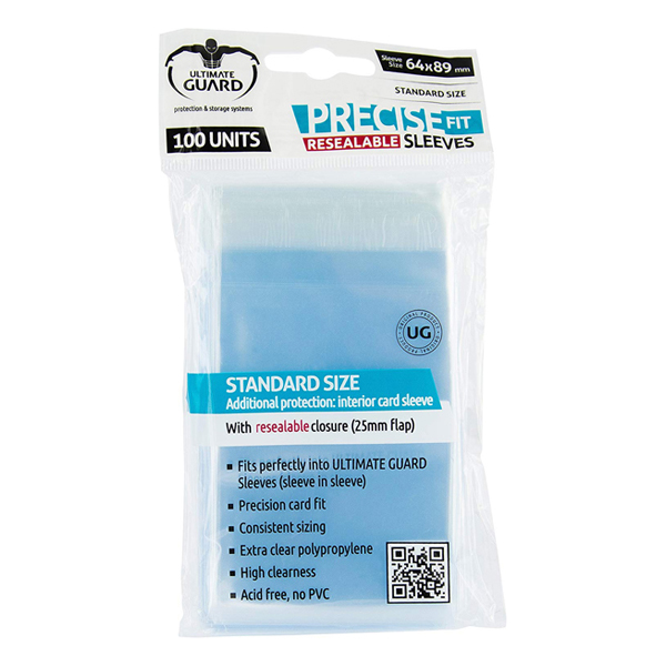 Bustine Protettive 100 Carte Precise-Fit Resealable Sleeves Richiudibili - Standard Size 64x89 mm - Clear Trasparente